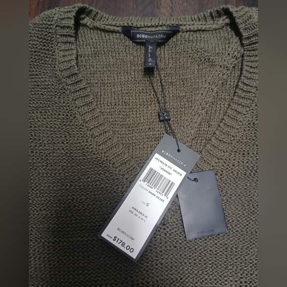 BCBGMaxAzria Olive Fringe Knit Cold Shoulder Blouse - Picture 2 of 5